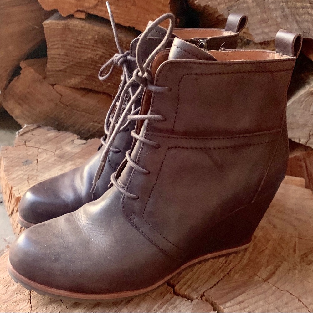 Biala Alyssa Brown Wedge Lace Up Ankle Boots